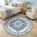 RELEANY Washable Area Rug, Round 4ft, Water Repellent, Pet Friendly, Vintage by RELEANY