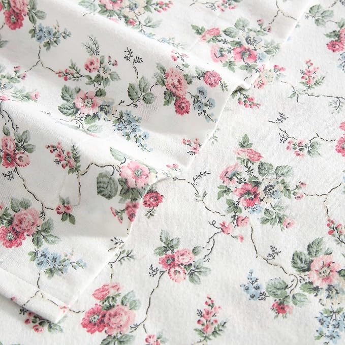Laura Ashley - Flannel Sheets Full Size, Anti-Pilling & Wrinkle Resistant Cotton, Touchably Soft for All-Season Comfort - Bed Sheets with Matching Pillowcases & Fitted Sheet (Le Fleur Pink)