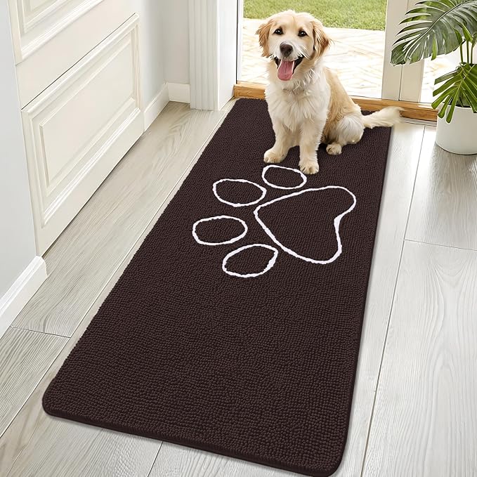 OLANLY Dog Door Mat for Muddy Paws 70x32, Paw Print Design Chenille Mud Mat | by OLANLY
