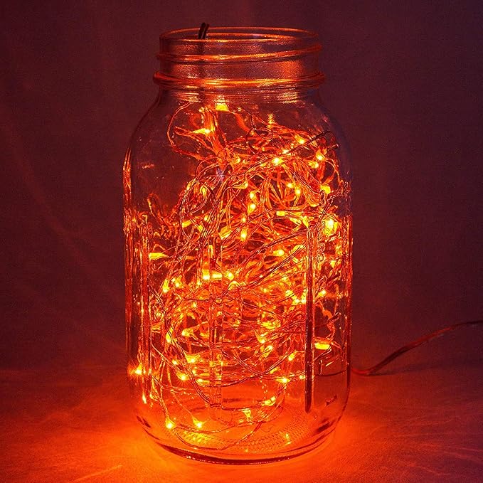 ANJAYLIA 2 Pack Orange String Lights for Halloween 30 LED Battery Operated Fairy Lights Twinkle Firefly Lights for Garden,Thanksgiving Day,Christmas Decoration