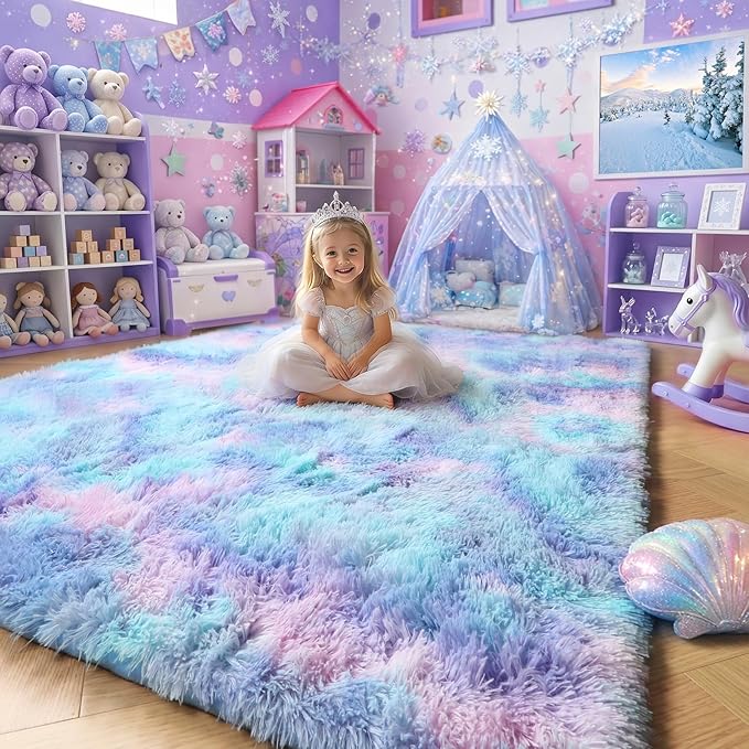 Amdrebio Purple Rainbow Mermaid Small Rug 3x5 by Amdrebio