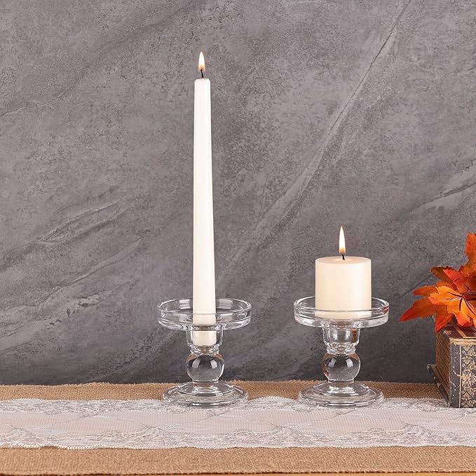 Glass Candle Holders for Pillar Candle or 3/4 inch Taper Candle, Unity Candle Holder Set of 3 for Wedding Ceremony Set, Candlestick Holder for Table or Home Decoration