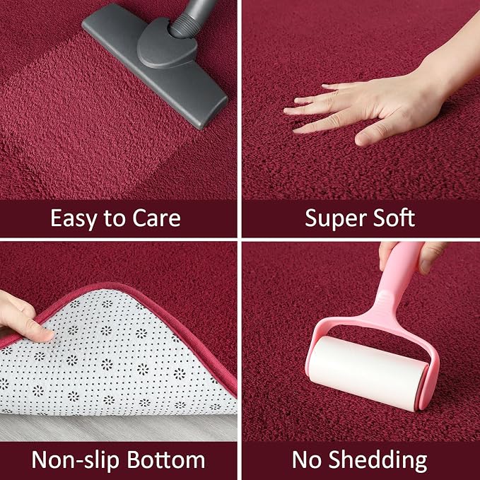 4x6 Area Rugs for Living Room Non Slip Dorm Bedroom Rug, Wine Red | Modern Area - Image 4