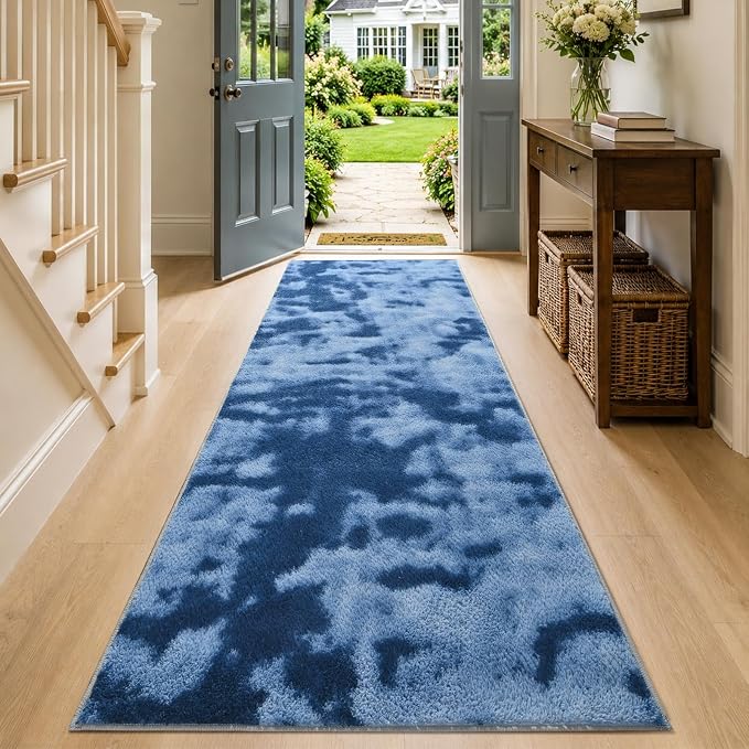2x6 Tie-dye Dark Teal Runner Rug Washable Non-Slip - Image 2