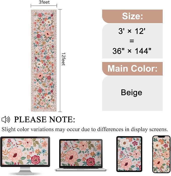 DUKINO 3x12 Washable Runner Rug, Long Hallway Runner Rug Non Slip, Low Pile - Image 2