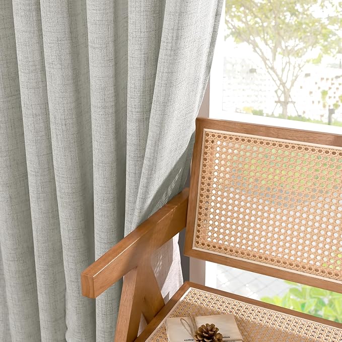 YoungsTex Light Grey Linen Semi Sheer Curtains 45 Inch Length 2 Panels | Short - Image 8