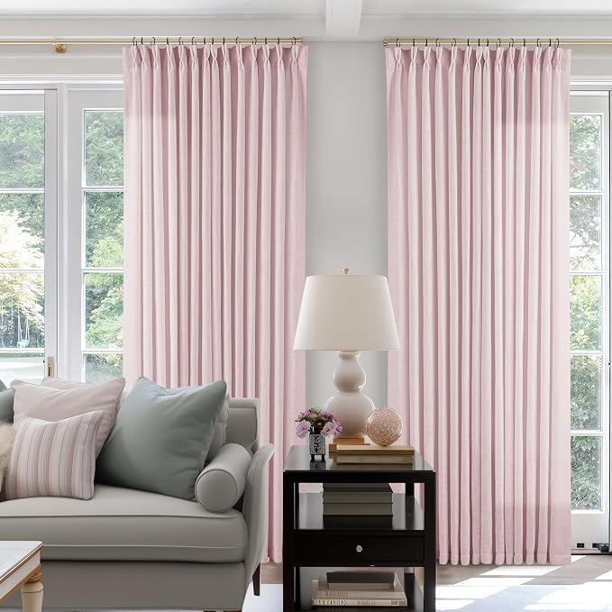 Light Pink Linen Pinch Pleat Curtains 90 Inch Length 2 Panels Set 40x90 | - Image 8