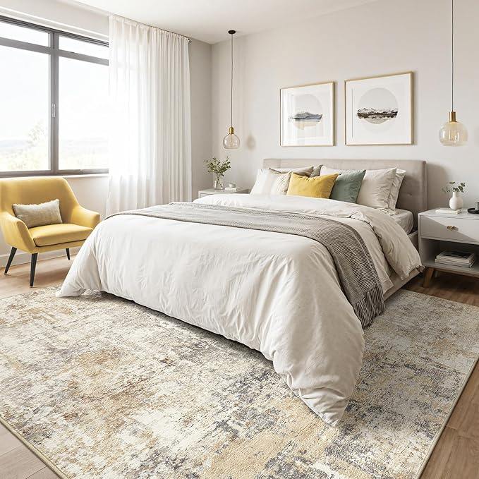 LOONGRUG 4x6 Area Rug Machine Washable Neutral Modern Abstract Rugs | Soft - Image 4
