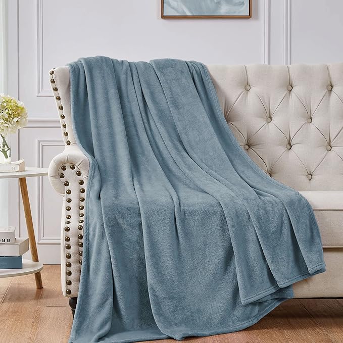 Walensee Fleece Blanket Plush Throw Fuzzy Lightweight (XL-Twin Size 66x90 Washed Blue/Slate Blue/Grey Blue) Super Soft Microfiber Flannel Blankets for Couch, Bed, Sofa Warm and Cozy for All Seasons