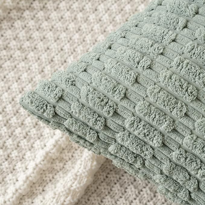 MIULEE Euro Sham Corduroy Decorative Throw Pillow Covers 24x24 Grey Green | - Image 2