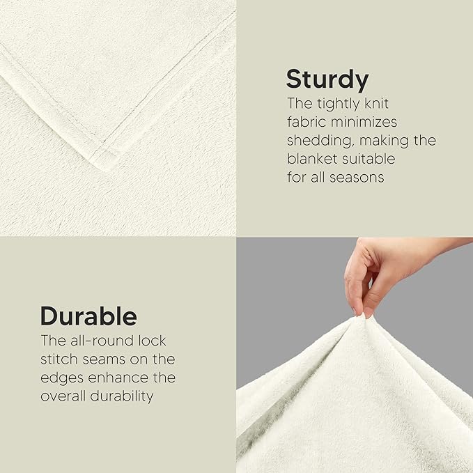 Utopia Bedding Ultra Soft Fleece Bed Blanket King Size Ivory | Microfiber Plush - Image 5