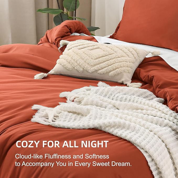 Litanika Burnt Orange Queen Size Bed Comforter Set, 3 Pieces Terracotta Fall Lightweight Solid Bedding Comforter Set, All Season Microfiber Down Alternative Comforter (1 Comforter, 2 Pillowcases)