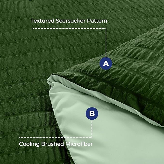 HYMOKEGE Dark Green/Sage Green Full Size Comforter Sets Seersucker 7 Pieces, All Season Luxury Bed in a Bag for Bedroom, Bedding Set with Comforter, Sheets, Pillowcases & Shams