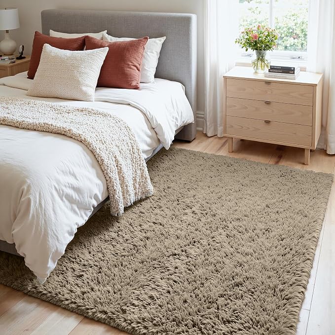 4x6 Fluffy Shag Area Rugs for Living Room Bedroom: Soft Carpet Gray Camel | - Image 2
