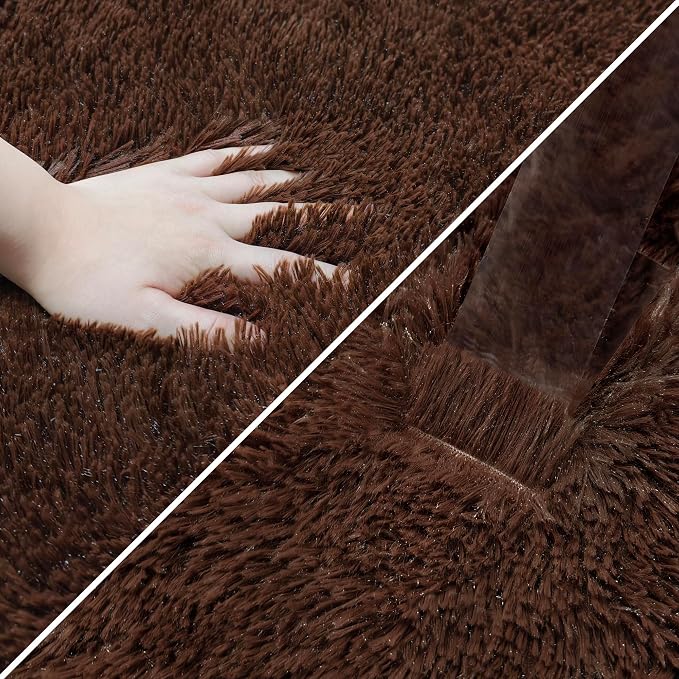 2x10 Bedside Area Rugs for Bedroom Soft Fluffy Shag Brown Rug for Hallway - Image 6