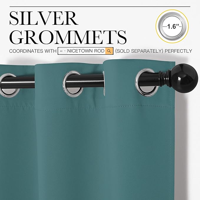 NICETOWN Bedroom Curtain Panels Blackout Draperies, Thermal Insulated Solid Grommet Blackout Curtains/Drapes (Sea Teal, 1 Pair, 34 by 45-inch)
