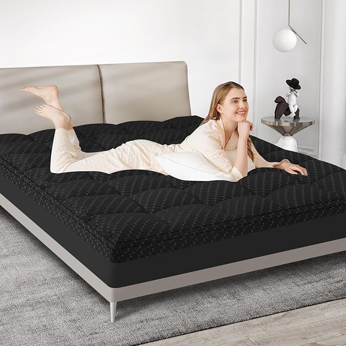 Dual Layer 3 Inch Memory Foam Mattress Topper California King Size, 2 Inch Gel Memory Foam Plus 1 Inch Cooling Pillow Top Mattress Pad Cover, with 8-21 Inch Deep Pocket, Black