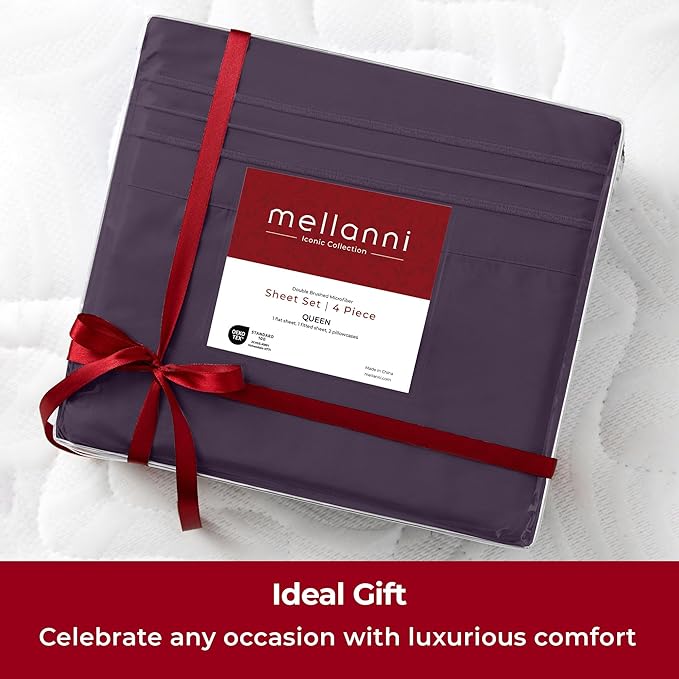 Mellanni Extra Deep Twin XL Sheets - 3 PC Iconic Collection Bedding - Hotel Luxury, Ultra Soft, Cooling Bed Sheets - Wrinkle, Fade, Stain Resistant (Twin Extra Long, Purple)
