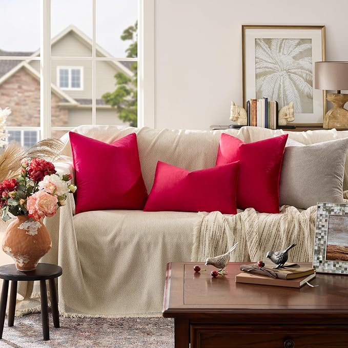 GIGIZAZA Red Velvet Pillow Covers 16x16 Decorative Pillows Pack of 2 | Throw - Image 6