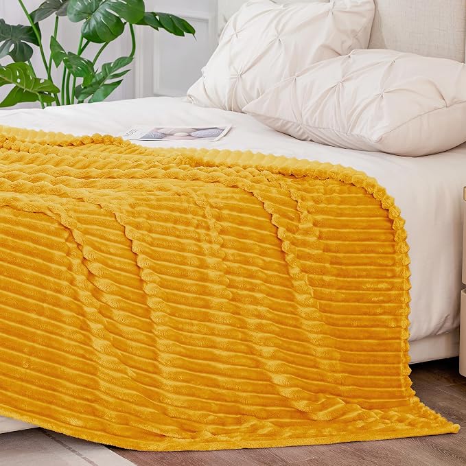 BEDELITE Ribbed Jacquard Mustard Yellow Queen Blanket - Image 6