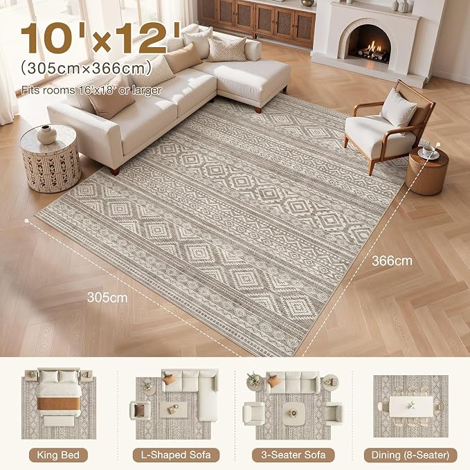 cotiled Boho 10x12 Area Rug for Living Room: Large Moroccan Washable Rug | - Image 7