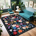 PLHXFR 6x9 Area Rug Living Room: Floral Washable Boho Soft Carpet Black | by PLHXFRSoftAreaRugs