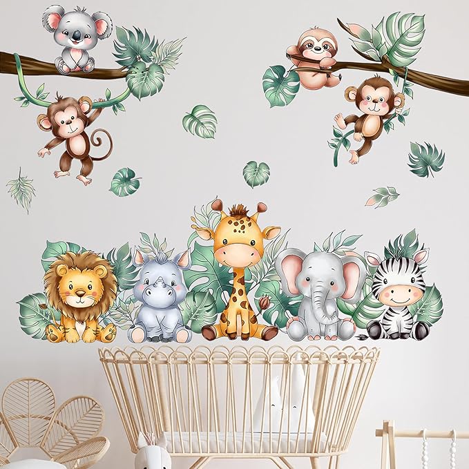 Jungle Animal Wall Stickers Forest Safari Wall Decals Kid Room Nursery Baby Bedroom Décor (Animal Turtle Dorsal Leaves)