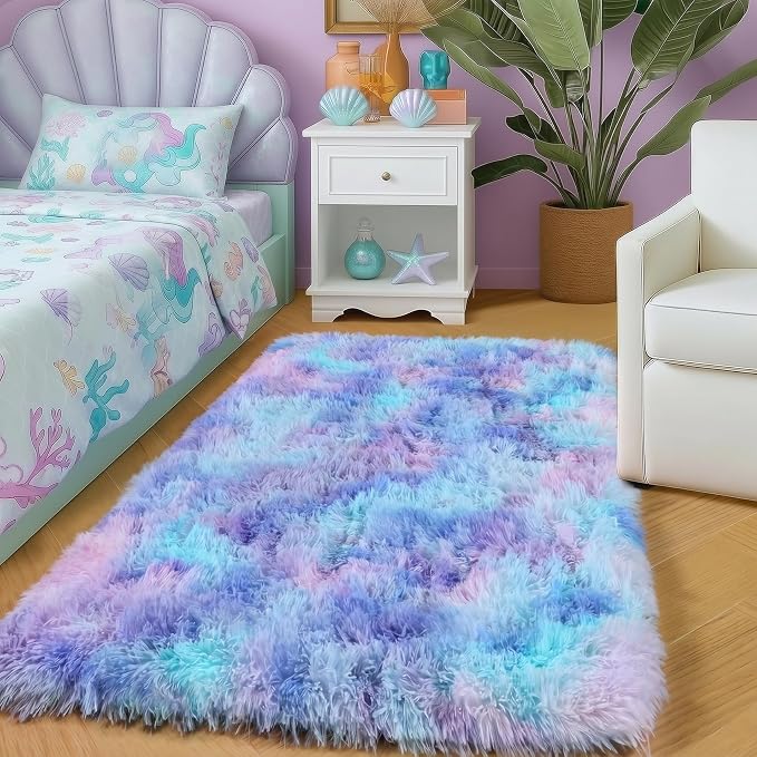 Amdrebio Purple Rainbow Mermaid Small Mini Cute Rug 2x3 by Amdrebio