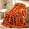 Luxury 1000GSM Rabbit Faux Fur Blanket, Super Warm Cozy Brown Blankets by TOUCHAT