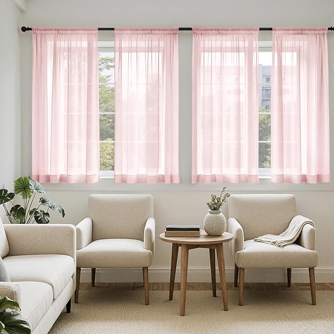 MIULEE Blush Pink Sheer Curtains 63 Inches Long 4 Panels 42 x 63 Inches | Light by MIULEE