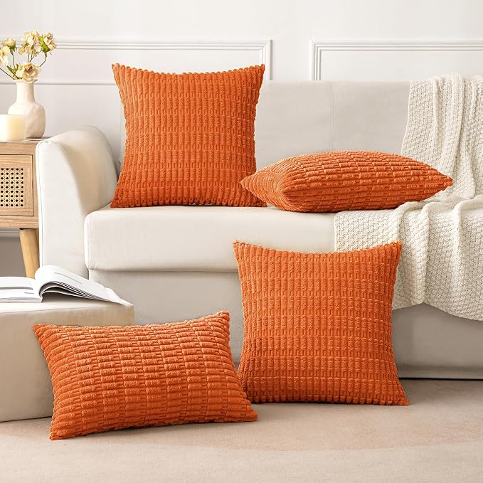 MIULEE Fall Lumbar Corduroy Decorative Throw Pillow Covers 12x20 Orange | Pack - Image 5