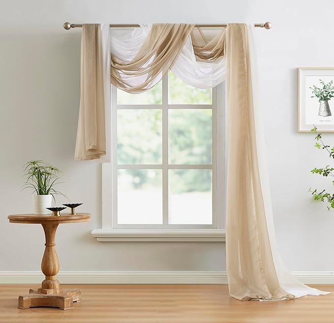 Warm Home Designs Extra Long Taupe Brown Sheer Window Scarf. Valance Scarves are 54 X 216 Inches. Great As Wedding Arch Draping Fabric, Bed Canopy Or for Decorative Project. AM Taupe 216"