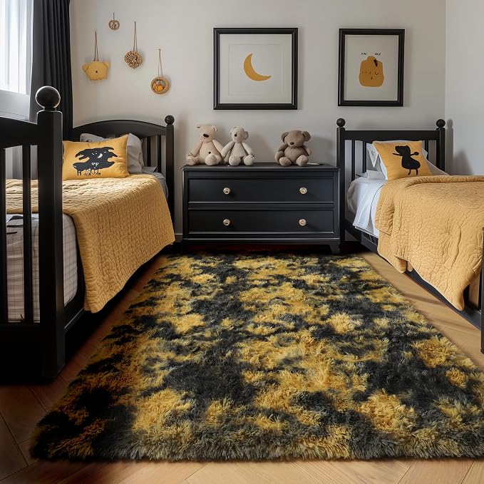 Amdrebio Black Gold Grey Fuzzy Area Rug 4x6 - Image 7