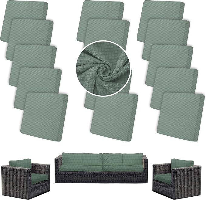 14PCS Patio Cushion Covers, Patio Furniture Couch Seat Slipcovers | Washable by SUKAIKEQA