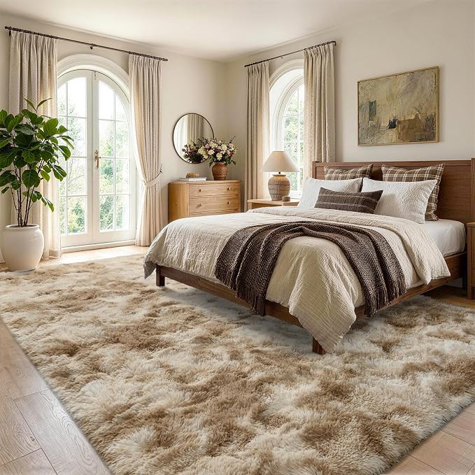 5x7 Tie-Dyed Beige Fluffy Soft Area Rug Non-Slip - Image 3