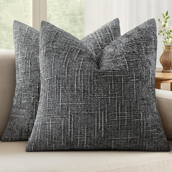 MIULEE Chenille Textured Throw Pillow Covers Dark Grey 18x18 Set of 2 | Slubby by MIULEE