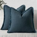 MIULEE Linen Fringe Decorative Euro Throw Pillow Covers Navy Blue 26x26 | Set by MIULEE