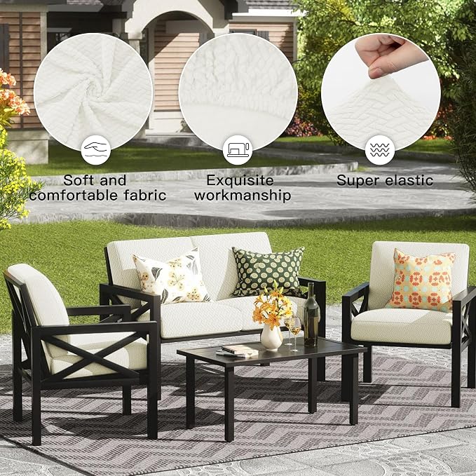 8Pcs Outdoor Cushion Covers, Elastic Patio Cushion Covers | Washable, - Image 4