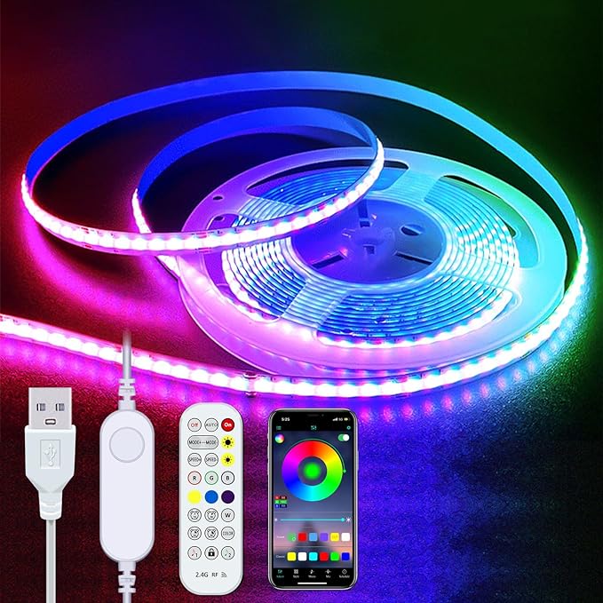 LED Strip Lights RGB COB 6.56 FT 1152 LEDs 5V USB Color Changing Short Strip Light, Smart APP Control Music Sync, Multi Color TV Backlight with Remote for DIY Home Decor (6.56FT/2M)