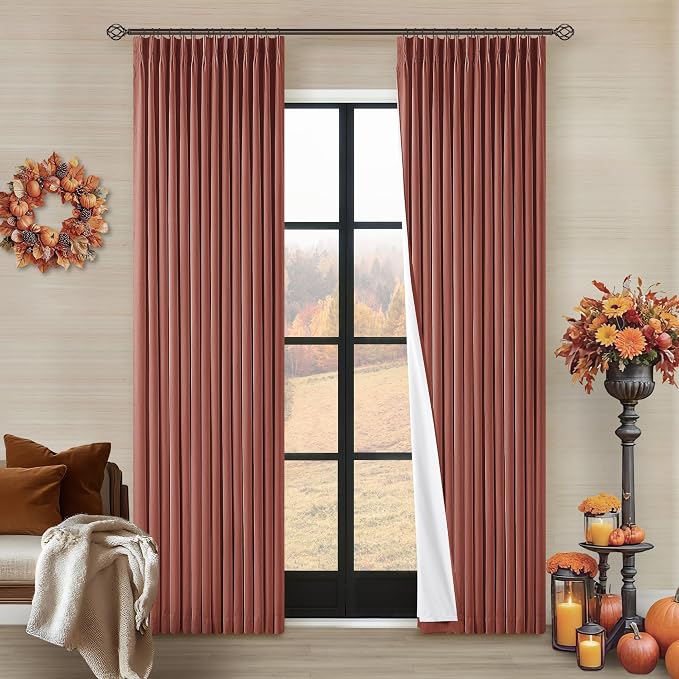 Terracotta Pinch Pleated Blackout Linen 80 Inch Window Curtains 2 Panels | 100% - Image 7