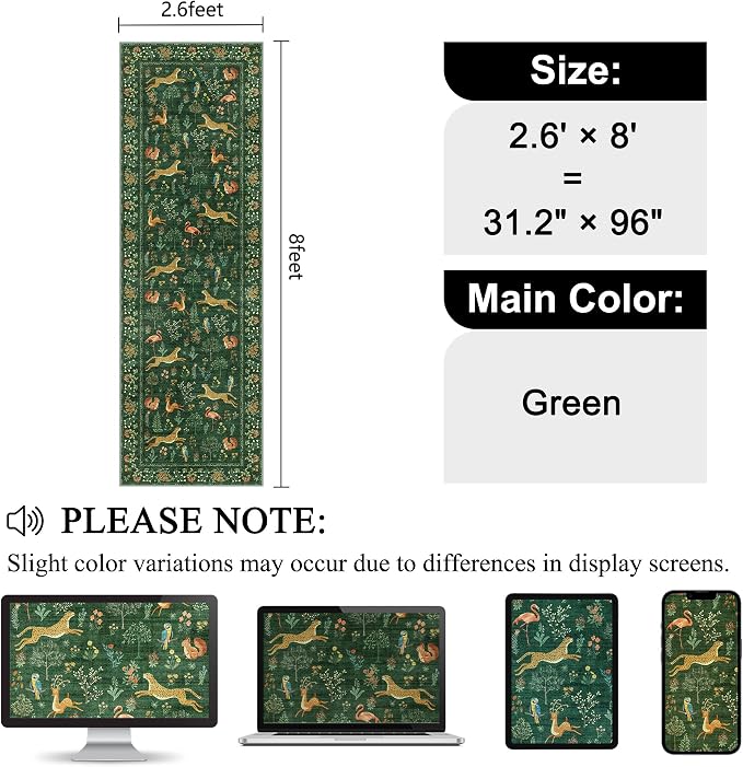 DUKINO 2.6x8 Rug for Hallway, Washable Kitchen Runner Rug Non Slip, Stain - Image 2