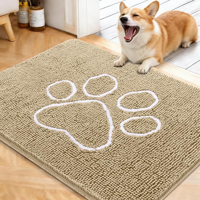OLANLY Dog Door Mat for Muddy Paws 40x32, Paw Print Design Chenille Mud Mat | by OLANLY
