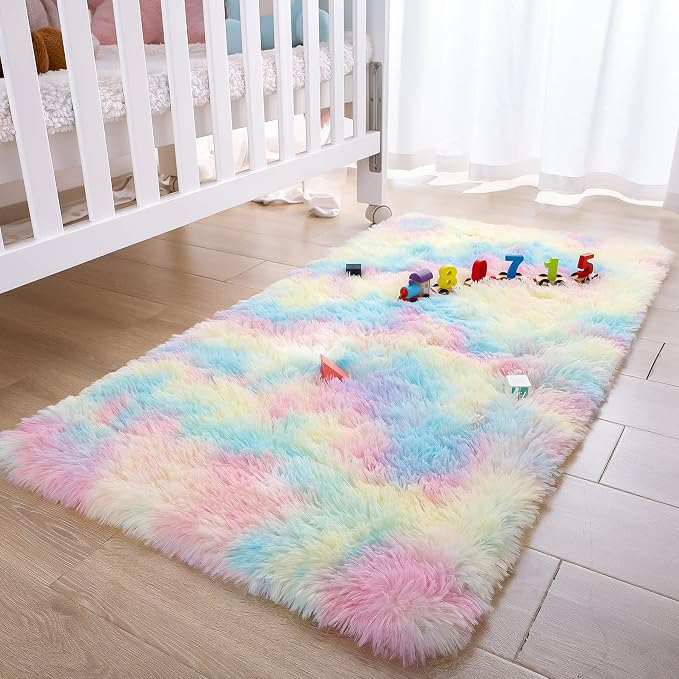 Noahas 2x4 Rainbow Fluffy Soft Runner Rug Non-Slip - Image 2