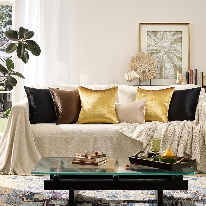 GIGIZAZA Gold Velvet Pillow Covers 24x24 Decorative Pillows Pack of 2 | Throw - Image 5
