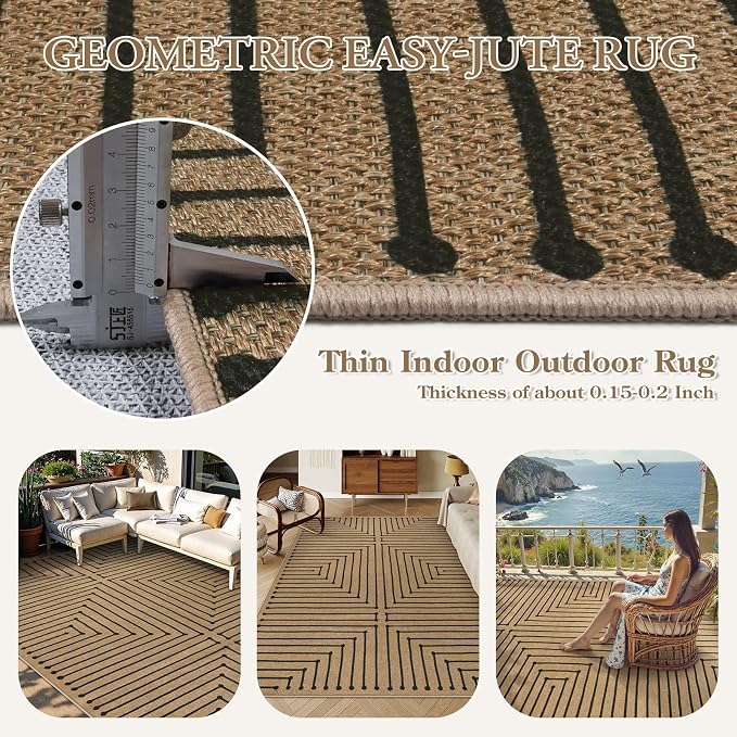 Lahome Tan Rug for Living Room, Geometric 8x10 Washable Nature Easy Jute Rug | - Image 4