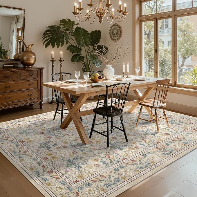 GarveeHome Washable Area Rug 6x9, Soft Vintage Floral Bedroom Rug Non Slip Low - Image 2