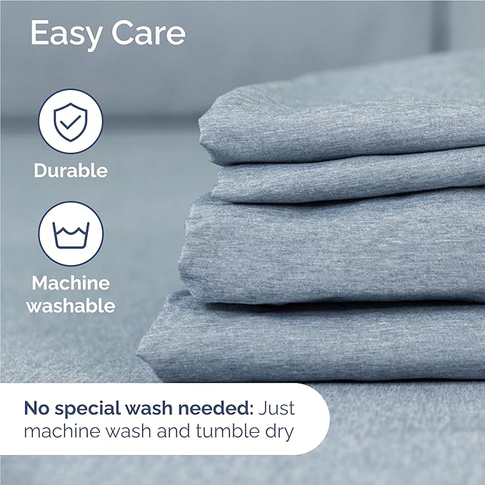 Full 6 Piece Sheet Set - Comfy Breathable & Cooling - Soft Hotel Luxury Bedding Set with 8-16 Inch Deep Pockets - 1 Flat & 1 Fitted Sheet & 4 Pillowcases - Wrinkle Free & Easy Care - Heathered Blue