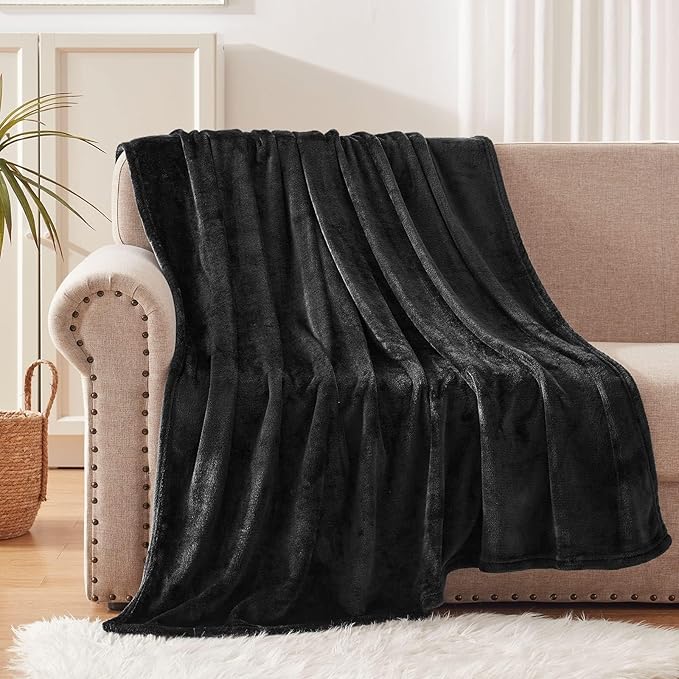 Exclusivo Mezcla Fleece Throw Blanket for Couch, Sofa, 300GSM Super Soft and Warm Blankets, Black Throw All Season Use, Cozy, Plush, Lightweight, 50x60 Inches