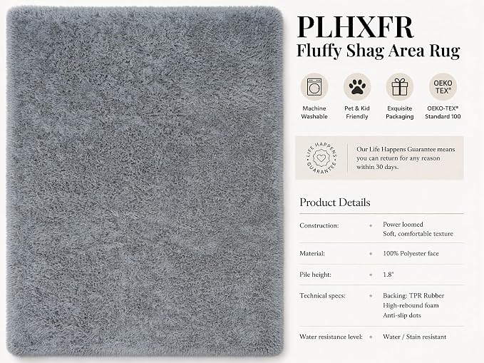 PLHXFR 5x7 Area Rugs Living Room: Fluffy Bedroom Rug Shag Carpet Grey | Upgrade - Image 4