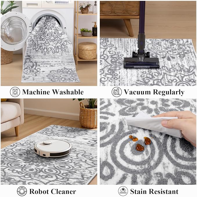 HEBE Hallway Runner Rug 3'x8', Washable Non Slip Kitchen Rug Runner | Soft Boho - Image 4